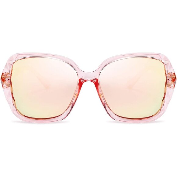 Women's Pink Crystal Square Sunglasses Sparkling Composite Shiny Frame Design - Picture 2 of 15